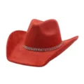 Red suede cowboy hat for women, wide brim western jazz hat with sparkling rhinestone band. - 58cm / Rust red