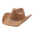Khaki Faux Suede Cowboy Hat with Sparkling Rhinestone Band for Women and Men Winter Fashion - 58cm / Camel