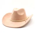 Classic suede cowboy hat with braided rope band stylish wide brim fedora for sun protection - Champagne