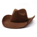 Brown suede cowboy hat for men and women stylish western jazz cap wide brim outdoor sun hat - Coffee