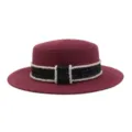 Burgunderroter Strohhut mit Tweed-Band und Perlenbesatz fur Damen Sommer Sonnenschutz. - Schwarzes Karo-Band / Burgunderrot