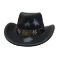 Chapeau de cowboy western noir avec motif d'étoiles, boucle en cuir et crâne de taureau. - Taille unique / Noir