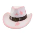 Chapeau de cowboy occidental étoile rose blanche avec boucle tête de taureau en métal et bracelet. - Taille unique / Blanc