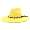 Gele suède fedora hoed brede rand klassieke panama hoed voor koppel herfst mode stijl hoed - M (56-58cm) / Geel