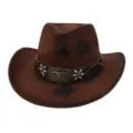 Chapeau de cow-boy occidental marron avec peinture étoile et boucle crâne de taureau unique. - Taille unique / Café