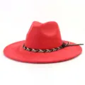 Rode suede fedora hoed met gevlochten band, heren dames hoed met brede rand detail. - M (56-58cm) / Rood