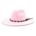 Roze suède fedora hoed met zwart-witte gevlochten band brede rand stijlvolle zonnehoed - M (56-58cm) / Kersenbloesem Roze