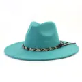 Suede fedora hoed voor dames en heren, brede rand met zwart-witte gevlochten banddetails. - M (56-58cm) / Teal
