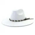 Imitatie suède fedora hoed met gevlochten touwband brede rand stijlvolle hoed voor heren en dames - M (56-58cm) / Lichtgrijs
