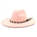 Roze suèdelike fedora hoed met zwart-wit gevlochten band brede rand stijlvolle zonnehoed. - M (56-58cm) / Oudroze