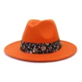 Sombrero fedora de lana naranja para hombres y mujeres, sombrero de ala plana con cinta. - 58cm / Amarillo Naranja