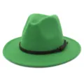 Sombrero fedora de lana verde para mujer, ala ancha estilo jazz con detalle de cinturón de cuero. - 58cm / Verde Hierba