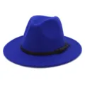 Sombrero fedora de fieltro azul para mujer, elegante sombrero jazz con cinta de cuero. - 58cm / Azul Zafiro