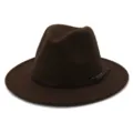 Mujer invierno marron lana fieltro fedora sombrero ala ancha jazz gorra vintage moda - 58cm / Café