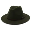 Sombrero fedora de lana verde oscuro para mujer, elegante sombrero de invierno con cinturón cuero. - 58cm / Verde Militar