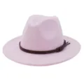 Sombrero fedora de fieltro rosa para mujer con detalle de cinturon de cuero, moda invierno. - 58cm / Rosa