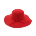 Rode wolvilt hoed brede rand detail, elegante klokhoed close-up opname, stijlvol winter accessoire. - Verstelbaar / Rood