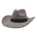 Grey suede western cowboy hat with metal studded black band and stylish wide brim design. - 58cm / Charcoal Grey