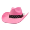 Pink faux suede western cowboy hat with studded leather band for summer outdoor fashion style. - 58cm / Barbie Pink
