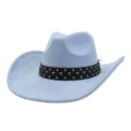 Light blue suede cowboy hat with studded black band stylish fedora cap for outdoor summer - 58cm / Sky Blue