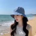 Chapeau de soleil de plage d'été bleu léger pour femmes, large bord respirant casquette de voyage - M (56-58cm) / Bleu