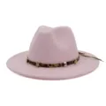 Chapeau fedora rose élégant en laine avec bande léopard et jolies breloques étoiles. - 58cm / Rose