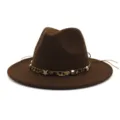 Chapeau feutre fedora marron pour homme et femme, avec bande imprimé léopard et étoiles. - 58cm / Café