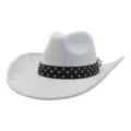 Close-up detail of light grey suede cowboy hat featuring a black studded decorative band. - 58cm / Light Gray
