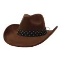 Brown suede cowboy hat with black studded band, perfect for stylish outdoor summer wear. - 58cm / Coffee