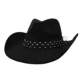 Black suede cowboy hat detail view with studded hatband, stylish western headwear for men and women. - 58cm / Black