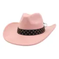 Pink suede cowboy hat detail featuring a dark studded band, stylish western headwear for women. - 58cm / Dusky Pink