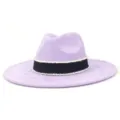 Women suede wide brim fedoras hat with black beaded band elegant vintage gentleman hats - M (56-58cm) / Light Purple