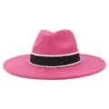 Detailed view of women suede fedora hat, featuring chic black ribbon and white beaded trim. - M (56-58cm) / Plum Red