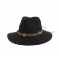 Chapeau de paille noir femme fedora chapeau de soleil avec bande dentelle plage - Noir