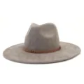 Detail view of a stylish grey suede fedora hat featuring a chic braided brown band. - M (56-58cm) / Charcoal Grey