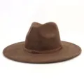 Close-up detail of brown suede fedora hat wide brim stylish braided band fashion accessory. - M (56-58cm) / Coffee