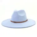 Close-up detail of the light blue suede fedora hat, featuring a stylish brown braided band. - M (56-58cm) / Sky Blue