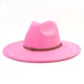 Close-up detail of pink suede fedora hat showing texture and brown braided hat band. - M (56-58cm) / Barbie Pink
