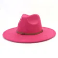 Pink suede fedora hat for men and women, wide brim stylish jazz hat with brown band detail. - M (56-58cm) / Plum Red