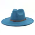 Blue suede fedora hat wide brim jazz cap for men and women couple casual stylish fashion headwear - M (56-58cm) / Peacock Dark Blue