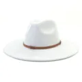 White suede fedora hat detail view, stylish wide brim flat gentleman hat for outdoor wear. - M (56-58cm) / Light Gray