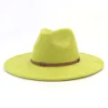 Classic wide brim fedora hat for men and women, stylish suede felt hat with brown braided band. - M (56-58cm) / Avocado Green
