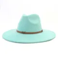 Stylish mint green suede fedora hat featuring a brown braided band and classic wide brim design. - M (56-58cm) / Mint Green