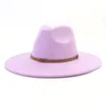 Purple faux suede fedora hat with brown braided band, wide brim hat for men and women - M (56-58cm) / Light Purple