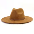 Brown suede fedora hat detail, showing the wide brim and woven band texture clearly. - M (56-58cm) / Khaki