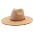 Detailed view of the stylish khaki suede fedora hat featuring a classic brown braided band. - M (56-58cm) / Camel