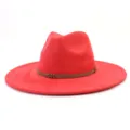 Red suede fedora hat detail, wide brim flat brim design with brown woven band accent. - M (56-58cm) / Red