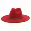 Detailed view of red suede fedora hat with brown braided band, elegant texture and design. - M (56-58cm) / Burgundy