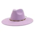 Purple wide brim fedora hat with metal chain decoration for men and women fashion style - 58cm / Light Purple