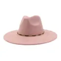 Pink suede fedora hat for women, wide brim jazz cap with black gold chain band stylish fashion. - 58cm / Rose Quartz